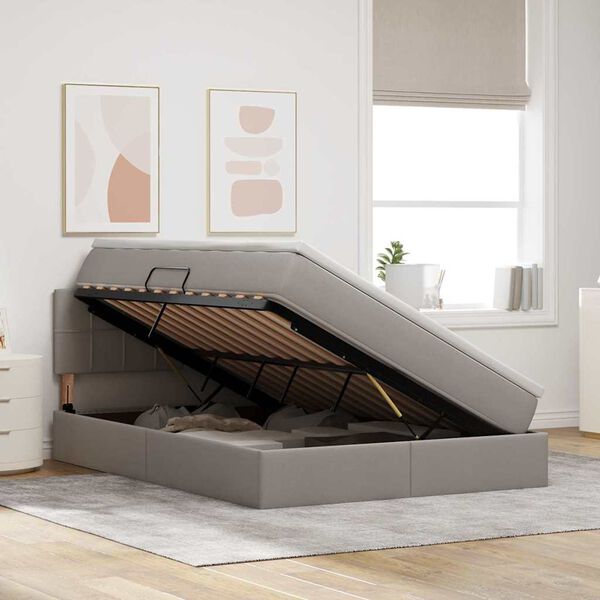 vidaXL Cama con almacenamiento y colch&oacute;n Taup&eacute; 140 x 190 cm