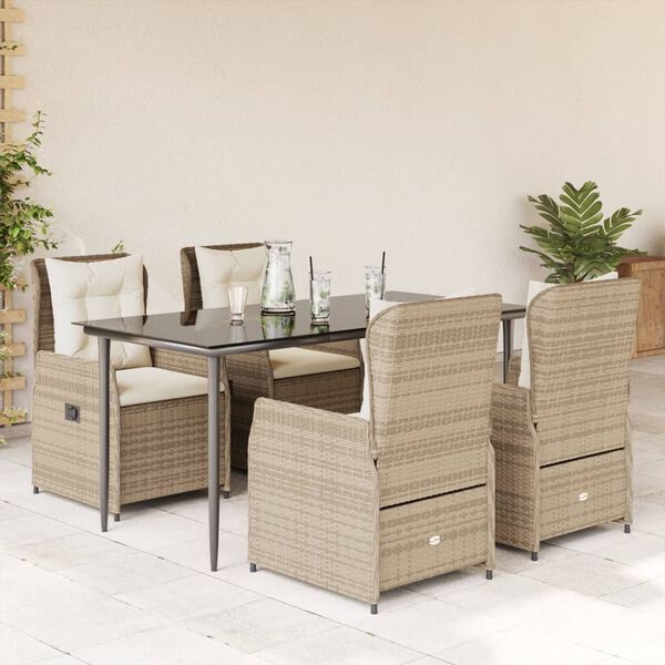 vidaXL Set comedor de jard&iacute;n 5 pzas con cojines rat&aacute;n sint&eacute;tico beige