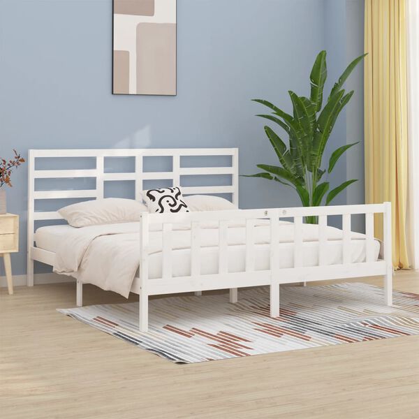 vidaXL Estructura de cama madera maciza blanco Supe King 180x200 cm