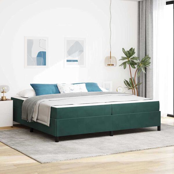 vidaXL Estructura de cama con colch&oacute;n Verde oscuro 200 x 200 cm tela