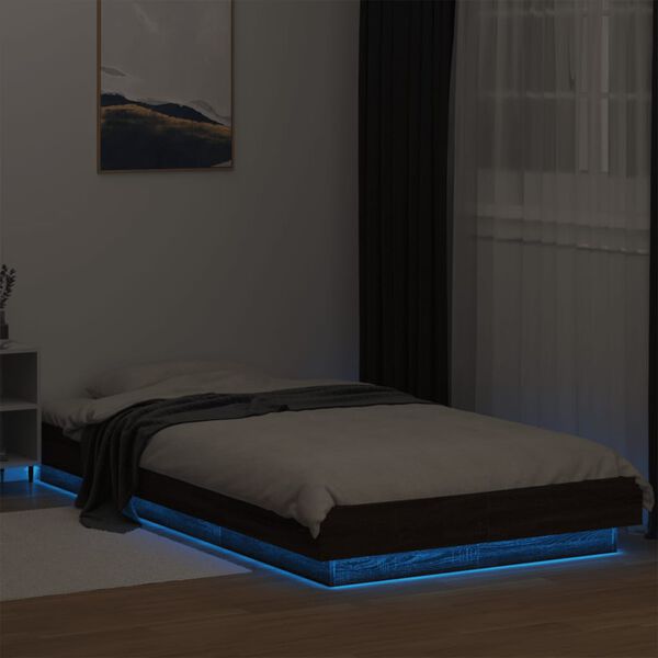 vidaXL Estructura cama con luces LED madera marr&oacute;n roble 75x190 cm