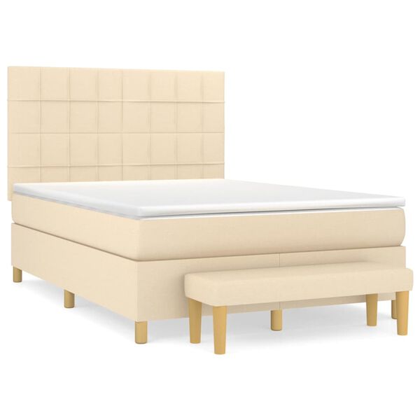 vidaXL Cama box spring con colch&oacute;n tela color crema 140x200 cm