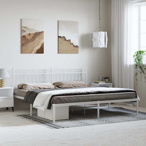vidaXL Estructura cama sin colchón con cabecero metal blanco 193x203cm