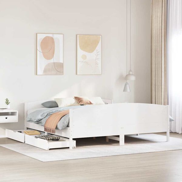 vidaXL Cama sin colch&oacute;n madera maciza de pino blanca 180x200 cm