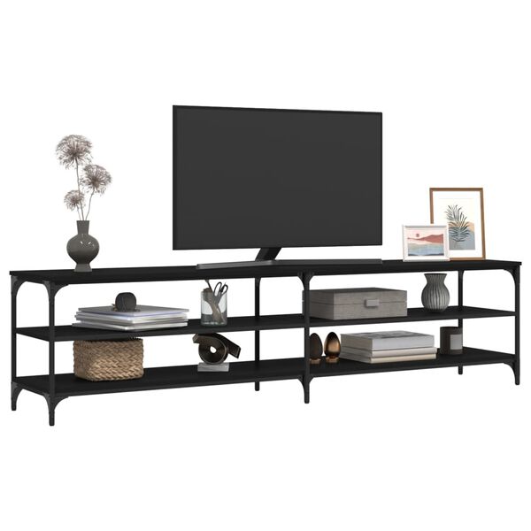 vidaXL Mueble de TV metal y madera contrachapada negro 200x30x50 cm