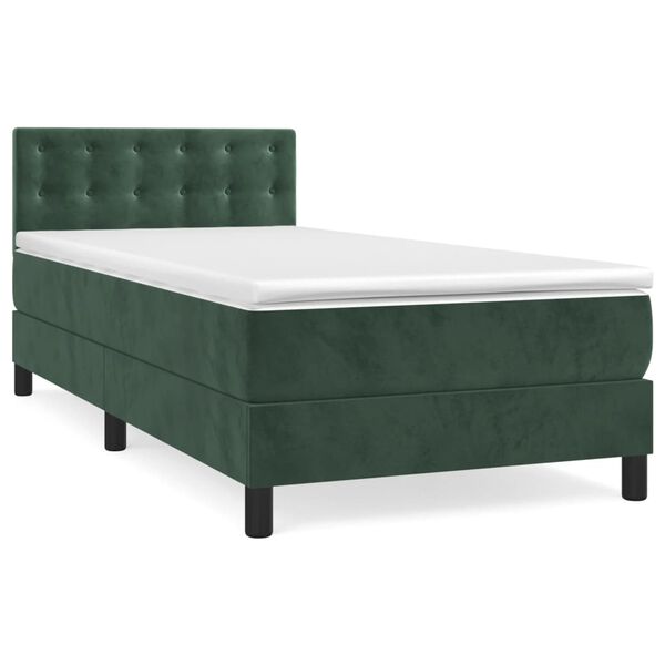 vidaXL Cama box spring con colch&oacute;n terciopelo verde oscuro 90x190 cm
