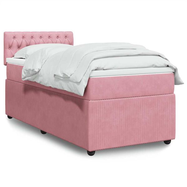 vidaXL Cama box spring con colch&oacute;n terciopelo rosa 90x190 cm