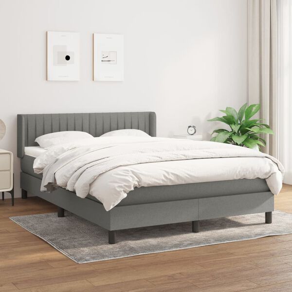 vidaXL Cama box spring con colch&oacute;n tela gris oscuro 140x190 cm
