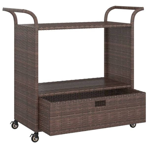 vidaXL Carrito de bar con cajón ratán sintético marrón 100x45x97 cm