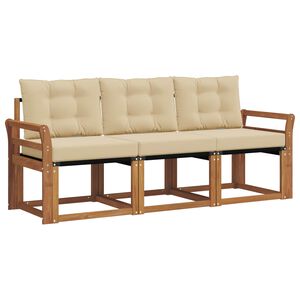 vidaXL Conjunto de sof&aacute;s de exterior con coj&iacute;n 3 pcs Natural y Beige