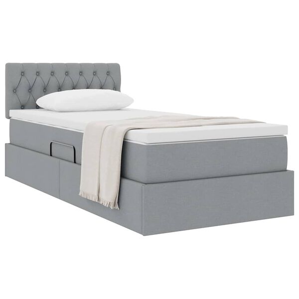 vidaXL Cama con almacenamiento y colch&oacute;n Gris Claro 90 x 200 cm