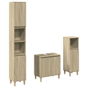 vidaXL Set de muebles de ba&ntilde;o 3 pzas madera contrachapada roble Sonoma