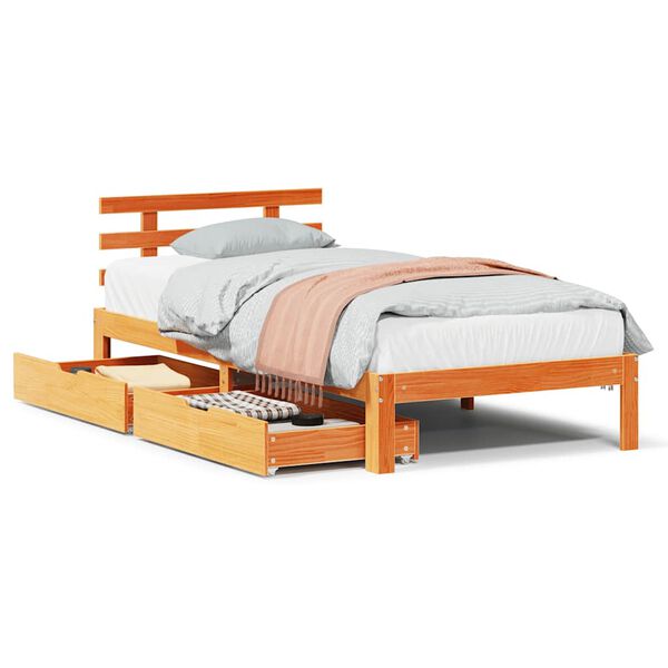 vidaXL Estructura de cama con cajones madera de pino marr&oacute;n 75x190 cm