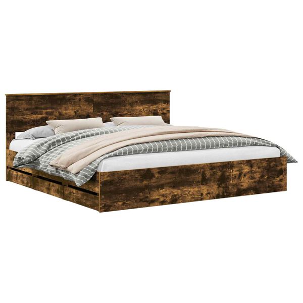 vidaXL Estructura de cama Roble ahumado 200 x 200 cm Madera Ingenieril