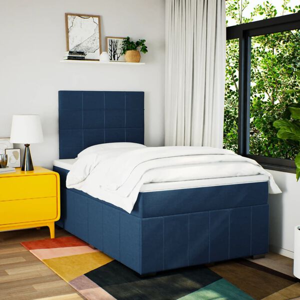vidaXL Cama box spring con colch&oacute;n tela azul 120x200 cm