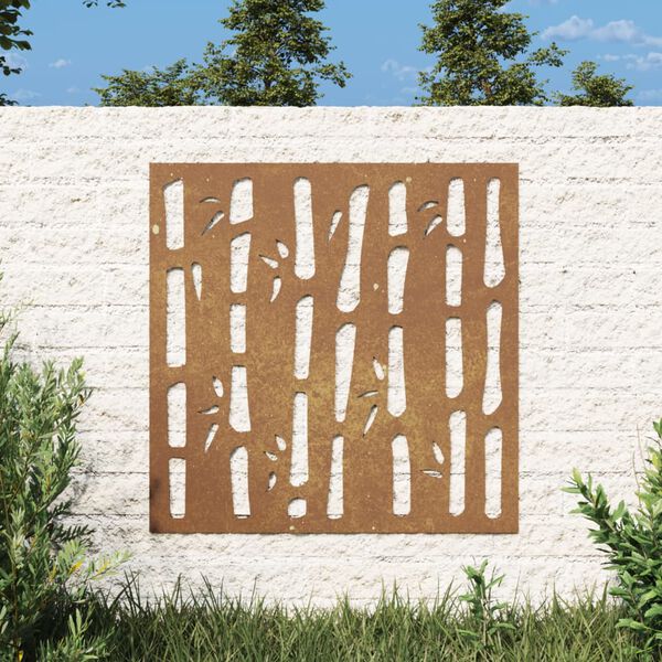 vidaXL Adorno de pared de jard&iacute;n acero corten dise&ntilde;o bamb&uacute; 55x55 cm