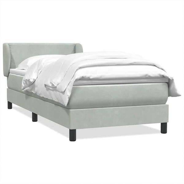 vidaXL Cama box spring con colch&oacute;n terciopelo gris claro 90x220 cm