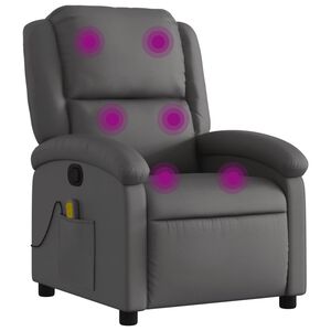 vidaXL Sill&oacute;n reclinable de masaje de cuero aut&eacute;ntico gris