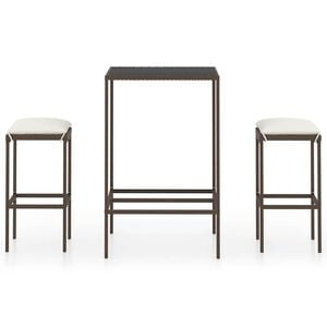 vidaXL Set de bar de jard&iacute;n 3 piezas y cojines rat&aacute;n sint&eacute;tico marr&oacute;n