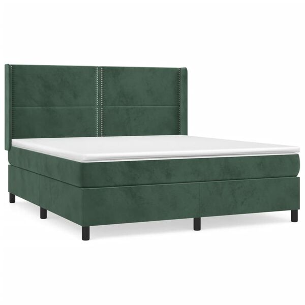 vidaXL Cama box spring con colch&oacute;n terciopelo verde oscuro 160x200 cm