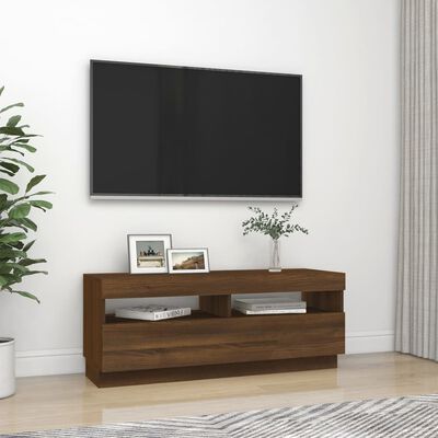 vidaXL Mueble de TV con luces LED marrón roble 100x35x40 cm
