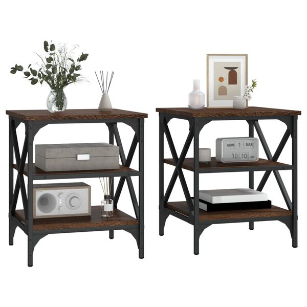 vidaXL Mesas auxiliares 2 uds madera color marr&oacute;n roble 40x42x50 cm