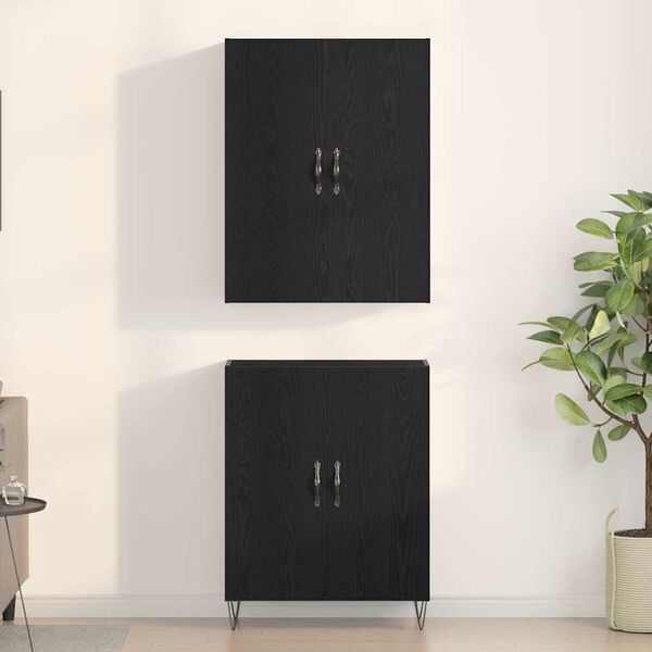 vidaXL Aparador alto 2 pcs Roble Negro Madera tecnol&oacute;gica y vidrio