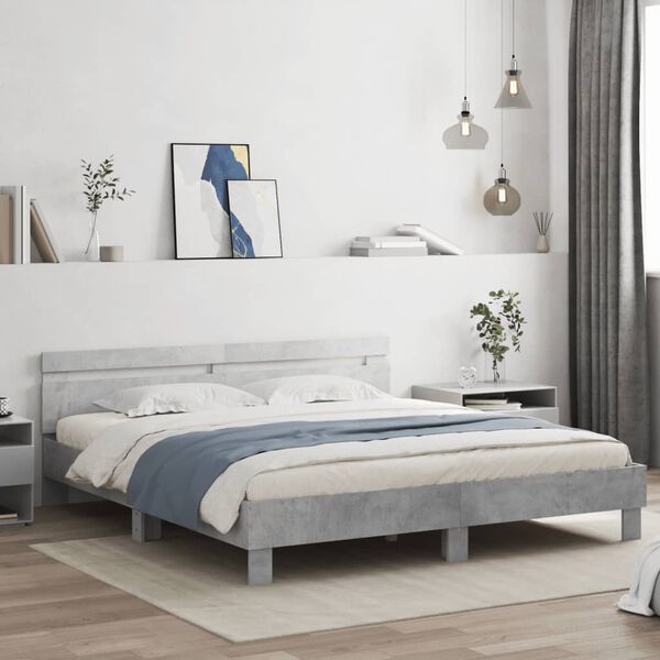 vidaXL Cama con cabecero madera ingenier&iacute;a gris hormig&oacute;n 200x200 cm