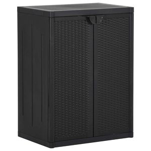vidaXL Armario de almacenaje de jard&iacute;n PP rat&aacute;n negro 65x45x88 cm