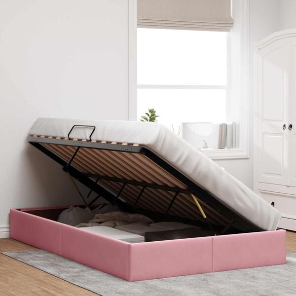 vidaXL Cama con almacenamiento Rosa 120 x 200 cm Terciopelo
