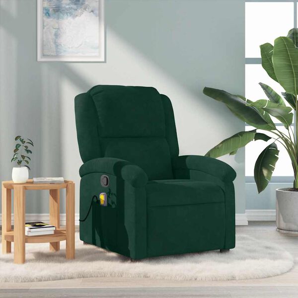 vidaXL Sill&oacute;n de masaje reclinable de terciopelo verde oscuro