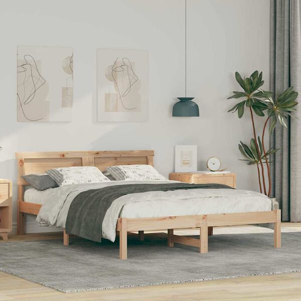 vidaXL Estructura de cama Marr&oacute;n 135 x 190 cm Madera de pino macizo
