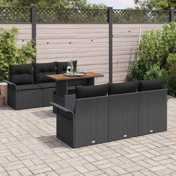 vidaXL Conjunto de sof&aacute; de jard&iacute;n 7 pcs Negro Polirat&aacute;n