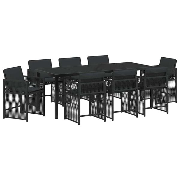 vidaXL Conjunto de Comedor de Jard&iacute;n 9 pcs Negro rat&aacute;n sint&eacute;tico