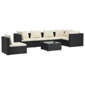 vidaXL Set de muebles de jard&iacute;n 7 pzas y cojines rat&aacute;n sint&eacute;tico negro