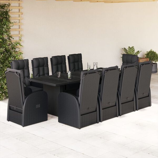 vidaXL Set de comedor jard&iacute;n 11 pzas con cojines rat&aacute;n sint&eacute;tico negro