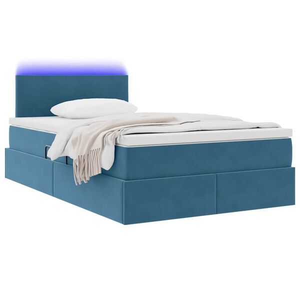 vidaXL Cama con almacenamiento y LED Azul 120 x 190 cm Terciopelo