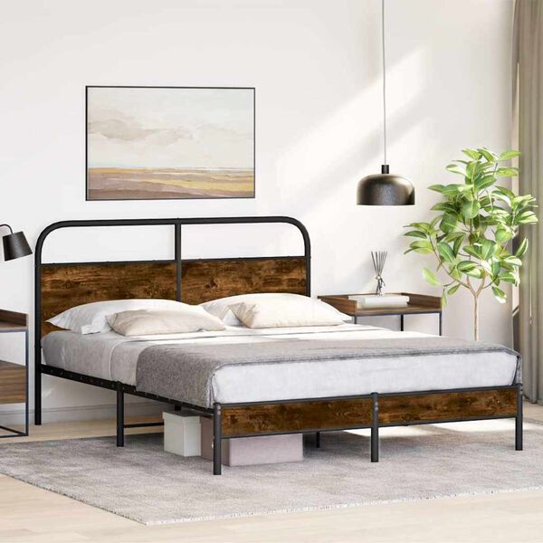 vidaXL Estructura de cama sin colch&oacute;n 150x200 cm madera roble ahumado