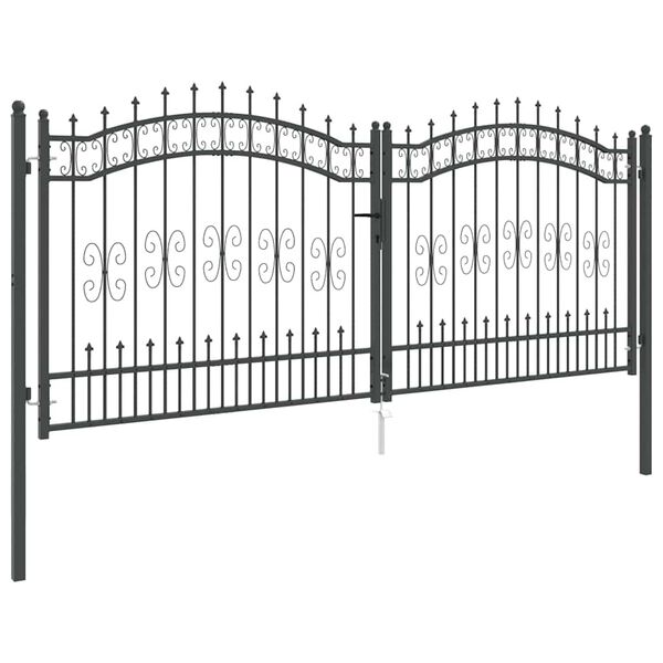vidaXL Puerta de Cerca con Punta de Lanza Gris 305 x 125 cm Acero