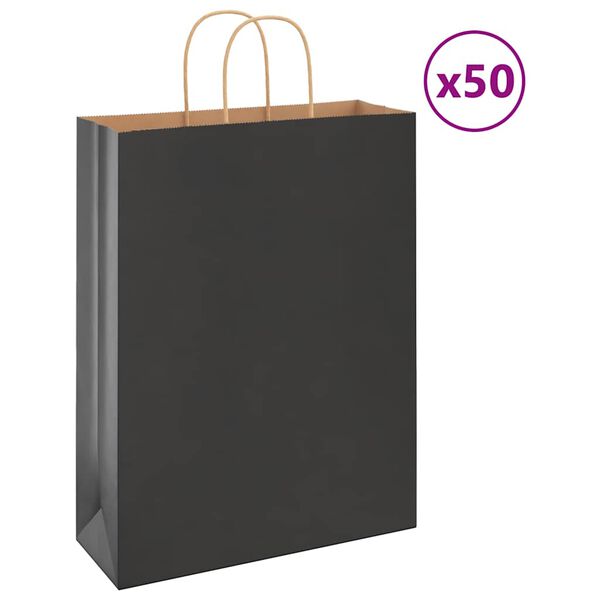 vidaXL Bolsas de papel con asas 50 uds negra 32x12x42 cm