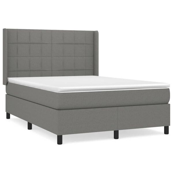 vidaXL Cama box spring con colch&oacute;n tela gris oscuro 140x190 cm