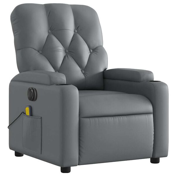 vidaXL Sill&oacute;n de masaje reclinable el&eacute;ctrico cuero sint&eacute;tico gris