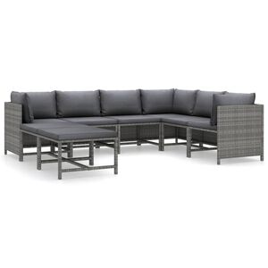 vidaXL Set de muebles de jard&iacute;n 8 pzas y cojines rat&aacute;n sint&eacute;tico gris