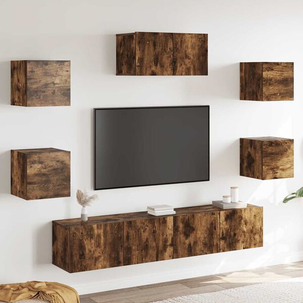 vidaXL Juego de mueble TV 7 piezas madera contrachapada roble ahumado