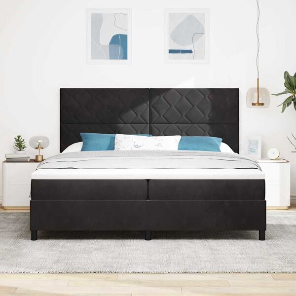 vidaXL Cama Box Spring LED con colch&oacute;n Negro 200 x 200 cm tela
