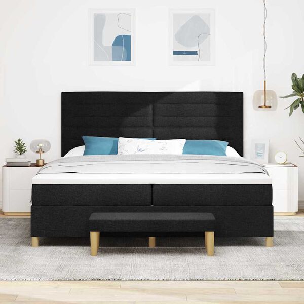 vidaXL Cama tipo Box Spring con colch&oacute;n Negro 200 x 200 cm tela
