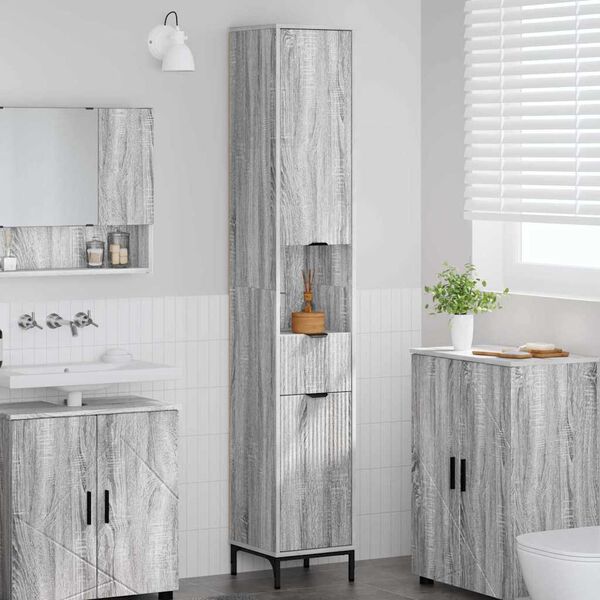 vidaXL Gabinete de Ba&ntilde;o con caj&oacute;n Gris Sonoma 31,5 x 33 x 190 cm