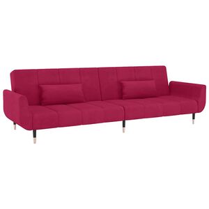 vidaXL Sof&aacute; cama de 2 plazas con dos almohadas terciopelo color vino