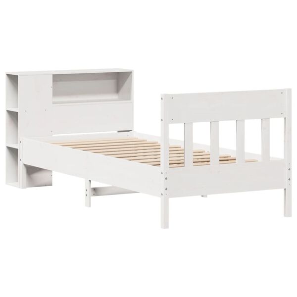 vidaXL Cama con estantería sin colchón madera maciza blanca 100x200 cm