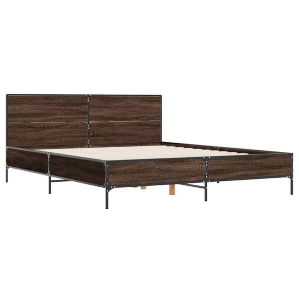 vidaXL Estructura cama madera ingenier&iacute;a metal marr&oacute;n roble 135x190 cm